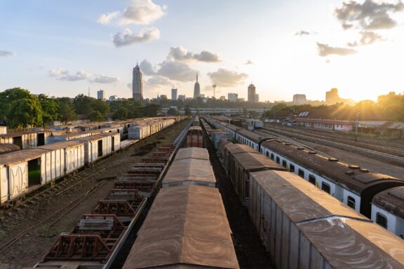 Sunset Over Nairobi Railway Station with City Skyline Nairobi Railways, built by the British at the end of the 19th century