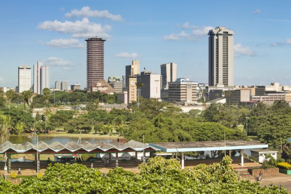 Skyline of Nairobi with Uhuru Park in the foreground