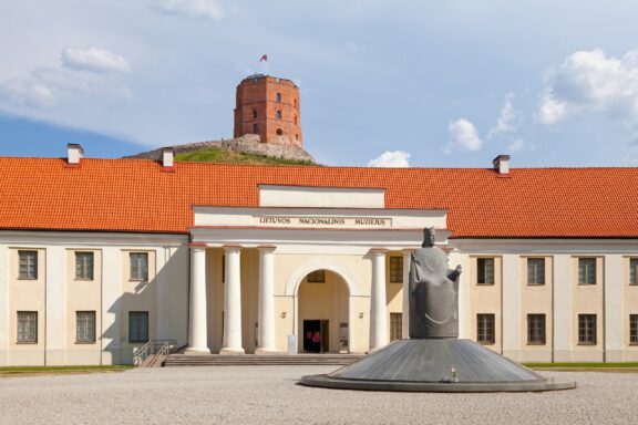 Vilnius lithuania april 12 2019: the statue of king