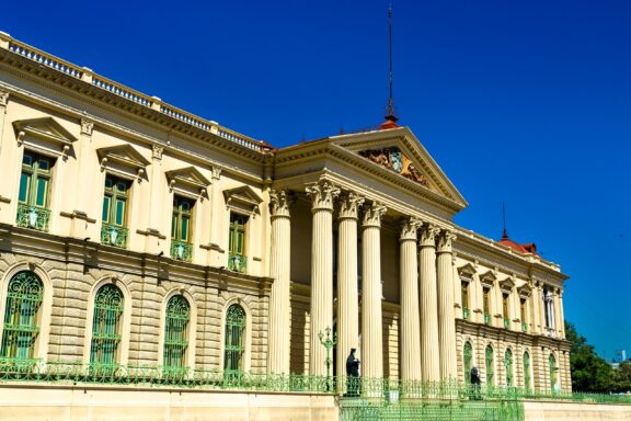 Facade of the National Palace in El Salvador National Palace of El Salvador, a historic building on Plaza Barrios in San Salvador