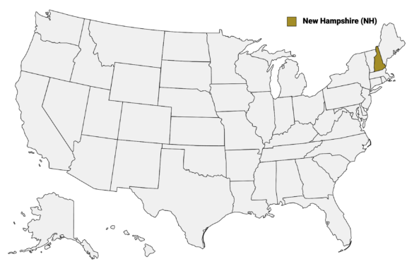 The State of New Hampshire highlighted on the US map.