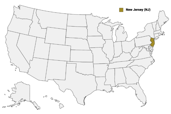 The State of New Jersey highlighted on the US map.