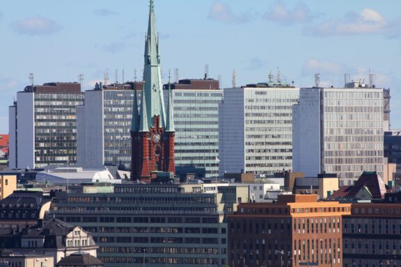 Modern skyrise buildings in the Norrmalm Business District of Stockholm