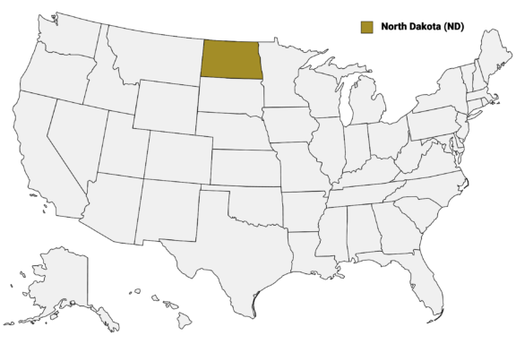 The State of North Dakota highlighted on the US map.