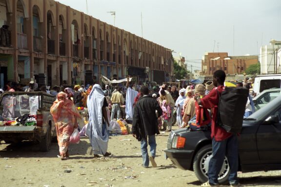 Crowded streets with local vendors and sellers in Nouakchott