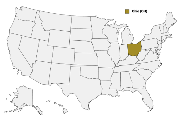 The State of Ohio highlighted on the US map.