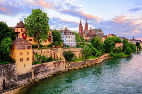 Basel, Switzerland’s Old Town borders the Rhine River. 