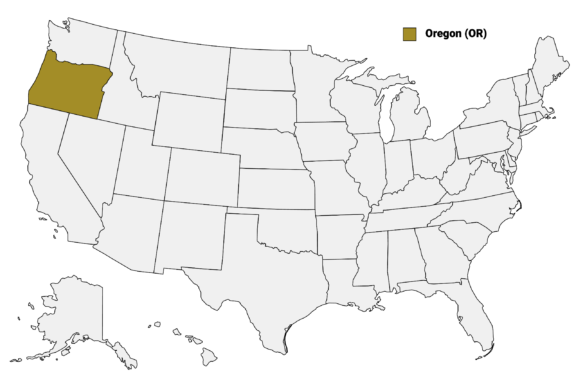 The State of Oregon highlighted on the US map.