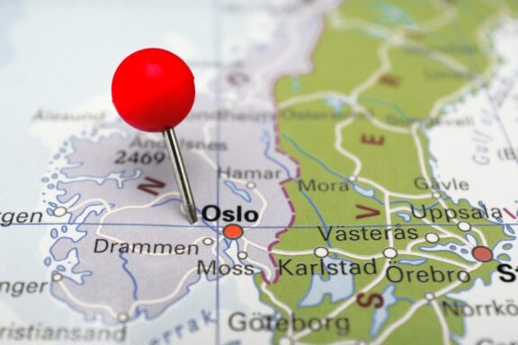 Pinned location of Oslo on the geographical map