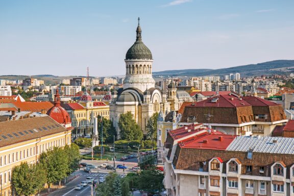 The Dormition of the Theotokos Cathedral stands tall in the city of Cluj-Napoca, Romania.