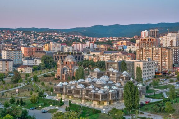 Sunset skyline of Pristina