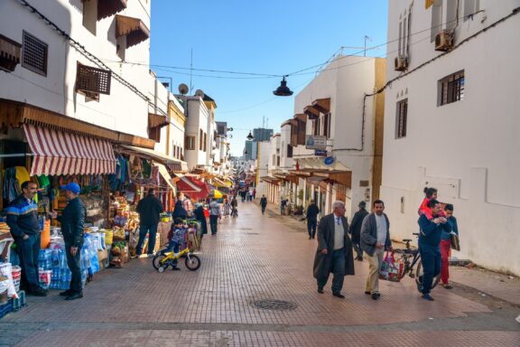 Locals commute and shop on the busy streets of Rabat