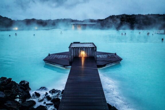 Twilight at the Blue Lagoon Geothermal Spa in Reykjavik Blue Lagoon, a man-made lagoon formed in 1976