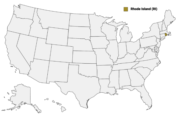 The State of Rhode Island highlighted on the US map.