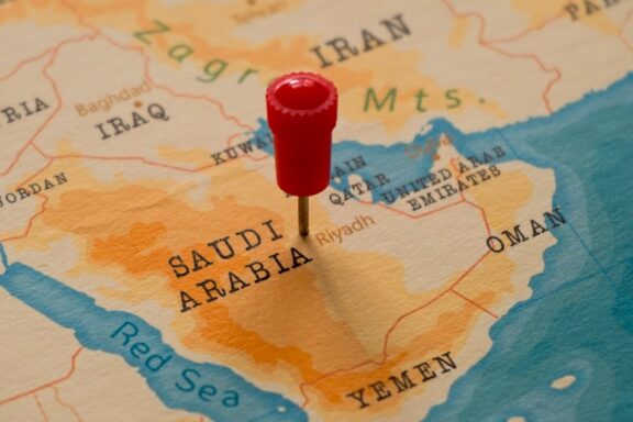 Location Pin on Riyadh, Saudi Arabia Map Location of Riyadh, Saudi Arabia, and its neighboring countries.