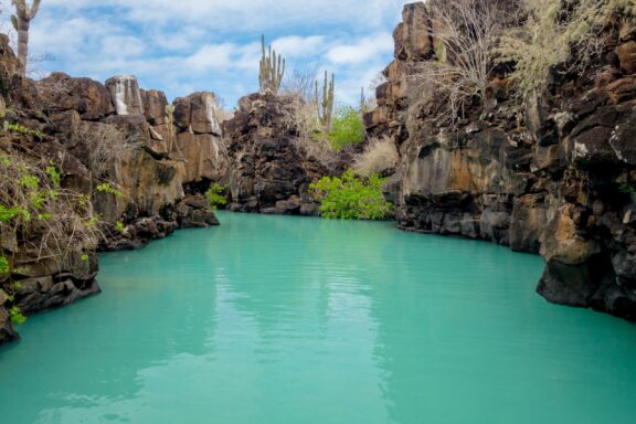 Turquoise waters flow through Las Grietas Canyon on Santa Cruz Island.
