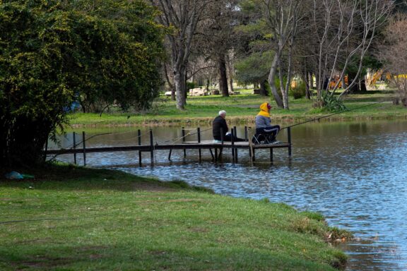 Locals fishing in the artificial lake in Skopje Gradski Park