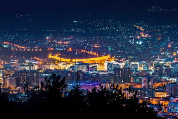 Skyline of Skopje at night