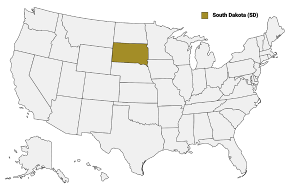 The State of South Dakota highlighted on the US map.