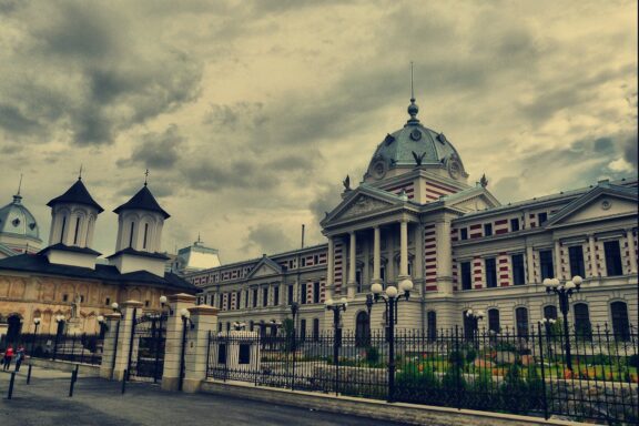 Coltea Hospital in Bucharest with Cloudy Sky Spitalul Colțea, founded in 1704 by Mihai Cantacuzino