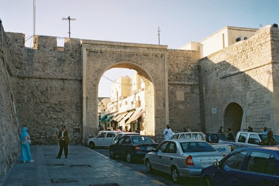 Old City Gate in Tripoli with Cars and Pedestrians Old gate near the Old City (Medina) in Tripoli