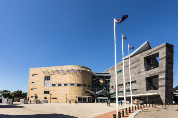 Museum Building Facade under Blue Sky Te Papa Tongarewa, established in 1998