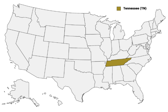 The State of Tennessee highlighted on the US map.