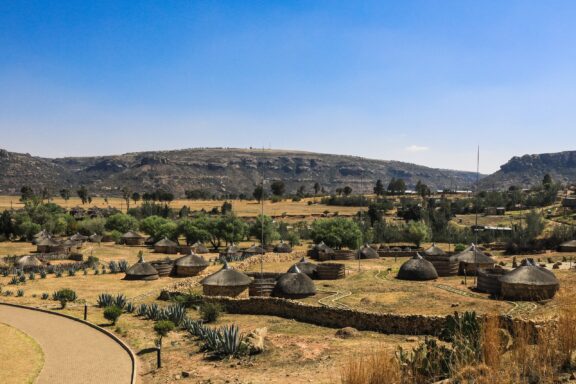 The cultural village Thaba Bosiu with traditional Basotho huts