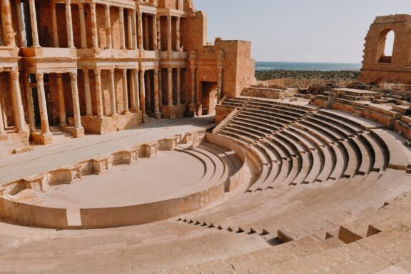 Ancient Roman Theater Ruins Sabratha Theater, one of the most well-preserved Roman theaters in the world