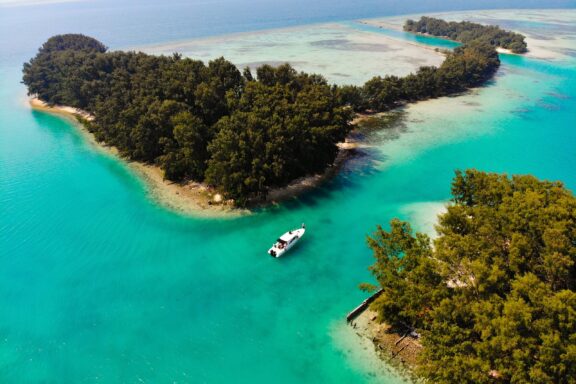 Aerial View of Tropical Islands with Clear Blue Waters The Thousand Islands in Jakarta