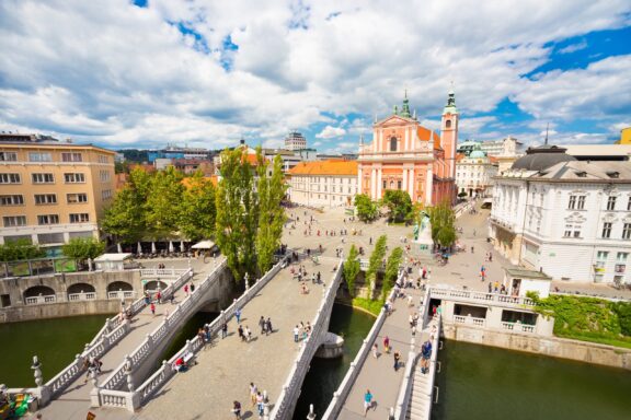 Prešeren Square, named after Slovenia's greatest poet, France Prešeren