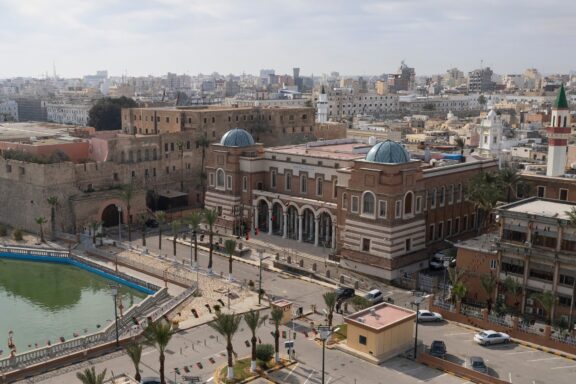Urban Landscape of Tripoli Commercial Area with Historic Buildings The main building of the Central Bank of Libya in the commercial area of Tripoli