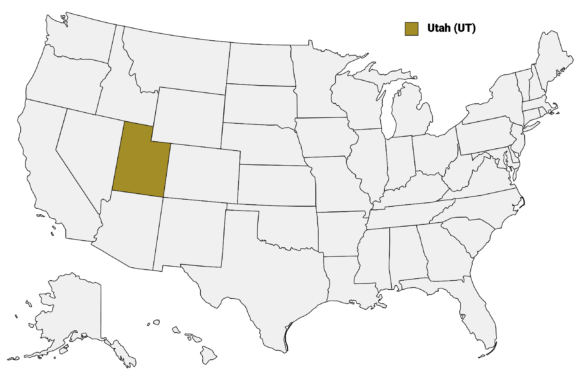 The State of Utah highlighted on the US map.