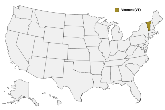 The State of Vermont highlighted on the US map.