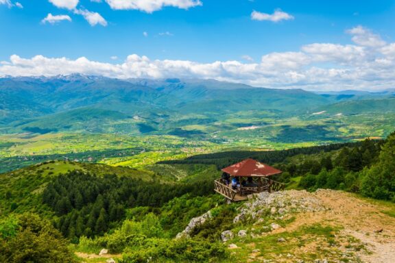 Aerial view of a mountainous landscape in Macedonia view from Vodno Mountain