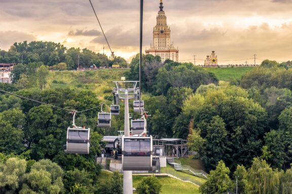 Cable Car that connects the park at the bottom of the Vorobyovy Gory with the observation platform at the summit