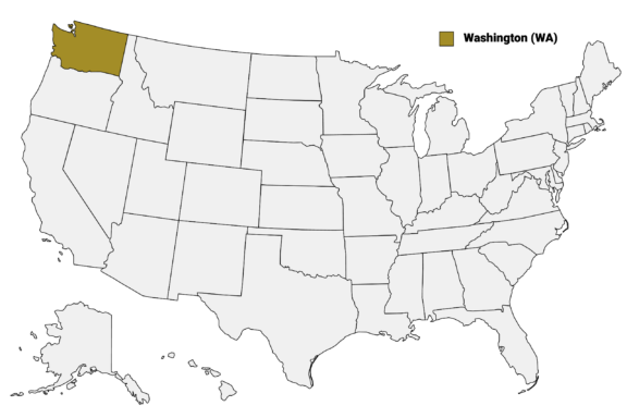 The State of Washington highlighted on the US map.