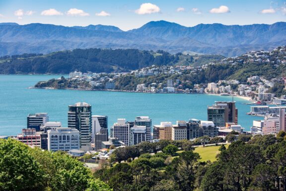 Coastal Cityscape with Mountains in the Background The Wellington landscape, with Mount Victoria serving as a picturesque backdrop.