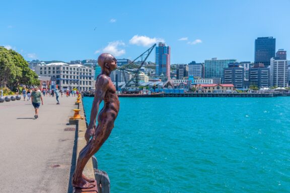 Solace in the Wind statue at the Wellington Waterfront