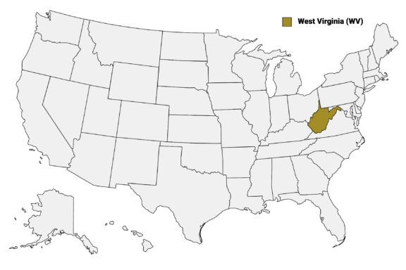 The State of West Virginia highlighted on the US map.