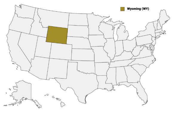 The State of Wyoming highlighted on the US map.