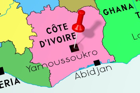 Yamoussoukro capital city pinned on political map