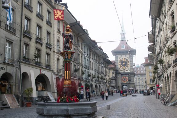 The Zähringerbrunnen fountain in the Old City of Bern, built in 1535