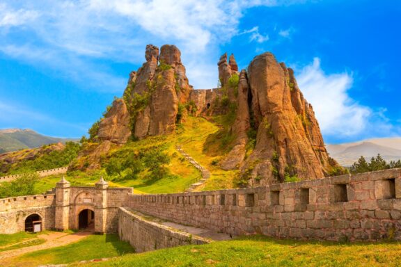 Red rocks and the ancient Belogradchik Fortress in Bulgaria. 