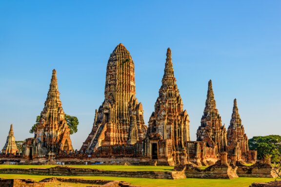 A view of Wat Chai Watthnaram in the early evening.