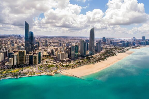 Aerial View of Abu Dhabi Cityscape and Coastline The grand landscape of Abu Dhabi