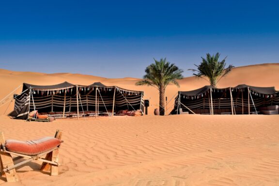 Traditional Bedouin Tent in Abu Dhabi Desert Bedouin tent camp in the Al Khatim Desert