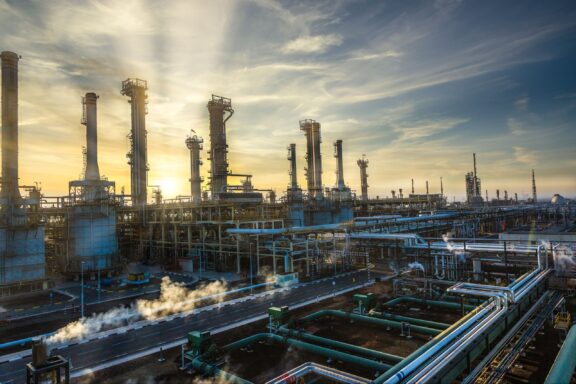 Industrial Refinery at Sunset Refining Ruwais site operated by the Abu Dhabi National Oil Company (ADNOC)