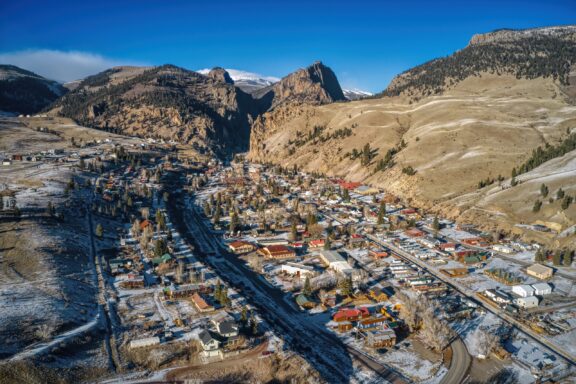 An aerial view of the town of Creede, Colorado, the county seat of Mineral County.