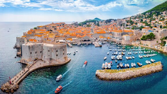 An aerial view of Dubrovnik in Croatia, one of the countries on the Adriatic Sea.